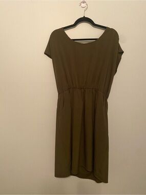 Libian Olive Midi Dress with Gathered Waist